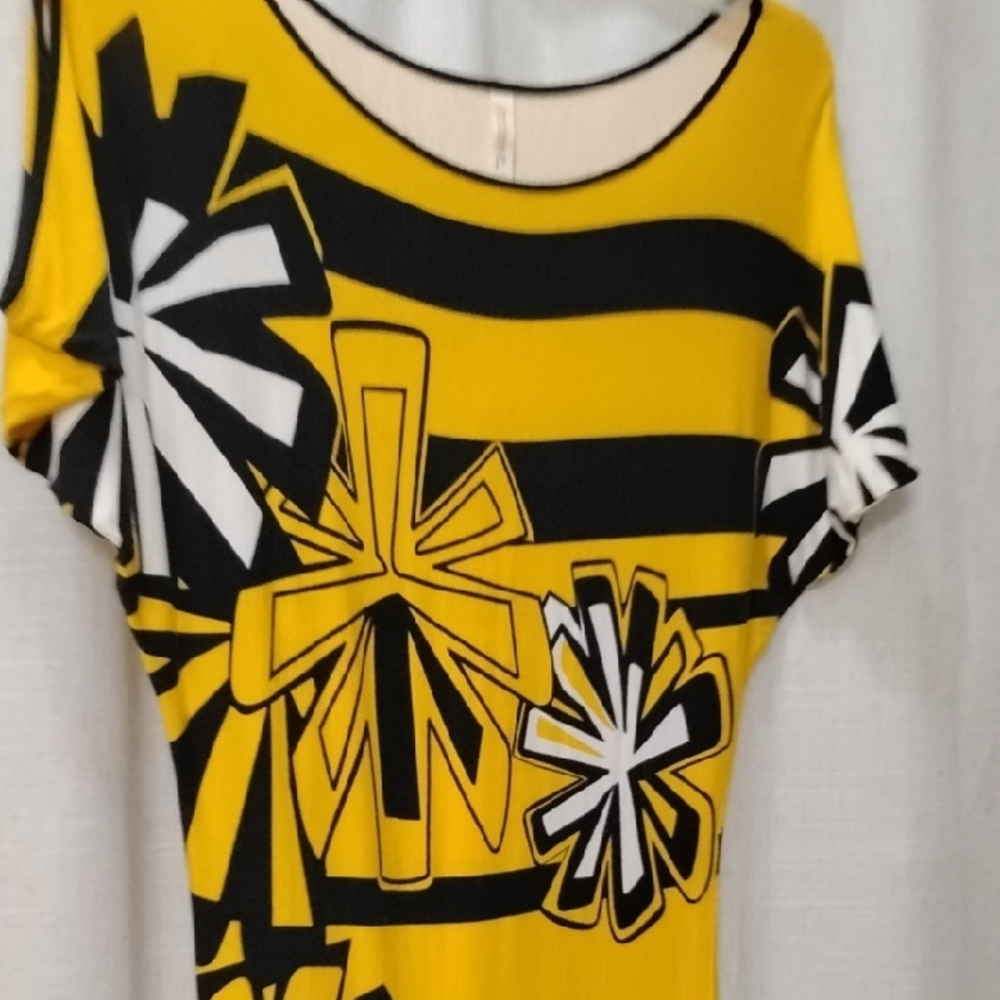 Renee C. Yellow and Black Graphic Dress Y2K Vintage Made In USA